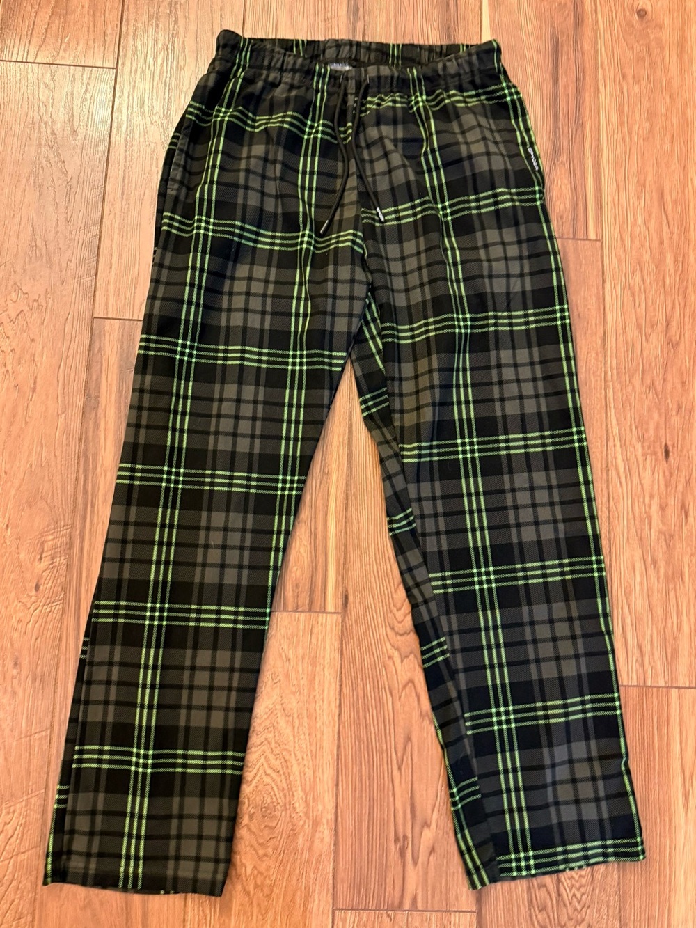 Spyder Black Plaid Joggers with Neon Green Stripes